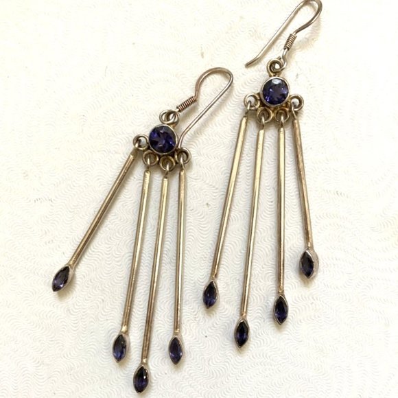 Vintage sterling and amethyst chime-like earrings - Picture 1 of 4